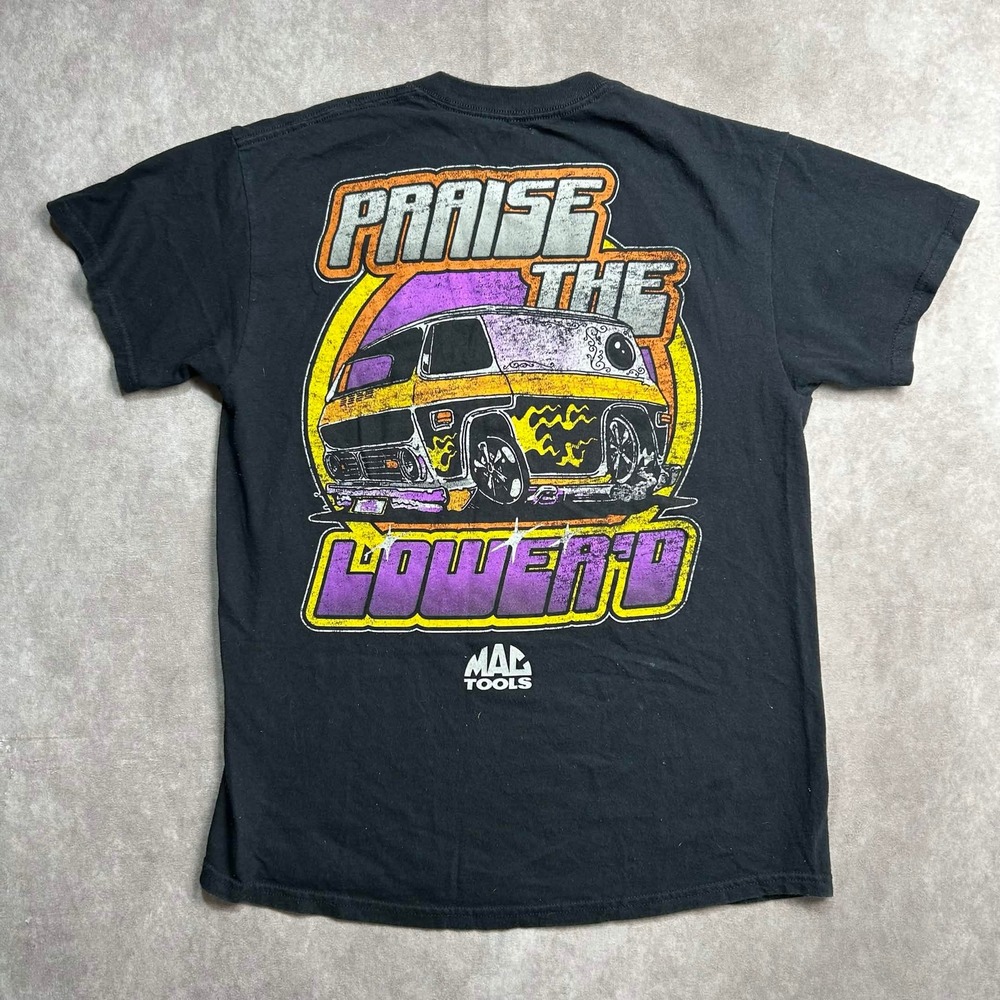 Mac Tools Mens Praise the Lowerd Graphic T-Shirt Black Medium Custom Van Tee